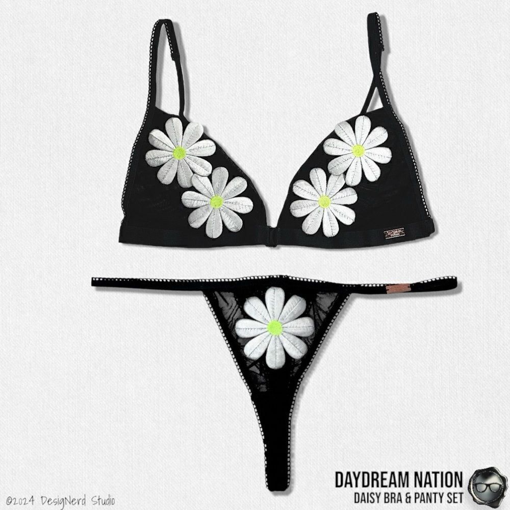 DAYDREAM NATION DAISY BRA & PANTY SET IN BLACK SHEER MESH LINGERIE SIZE MEDIUM - Picture 2 of 13